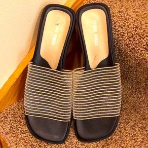 Stretchy 8 M gold sheer mesh slides sandals shoes